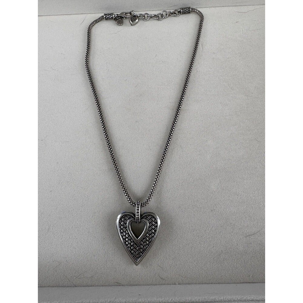 Brighton BELLISMO Basket Weave Open Heart Pendant Necklace 20” Adjustable